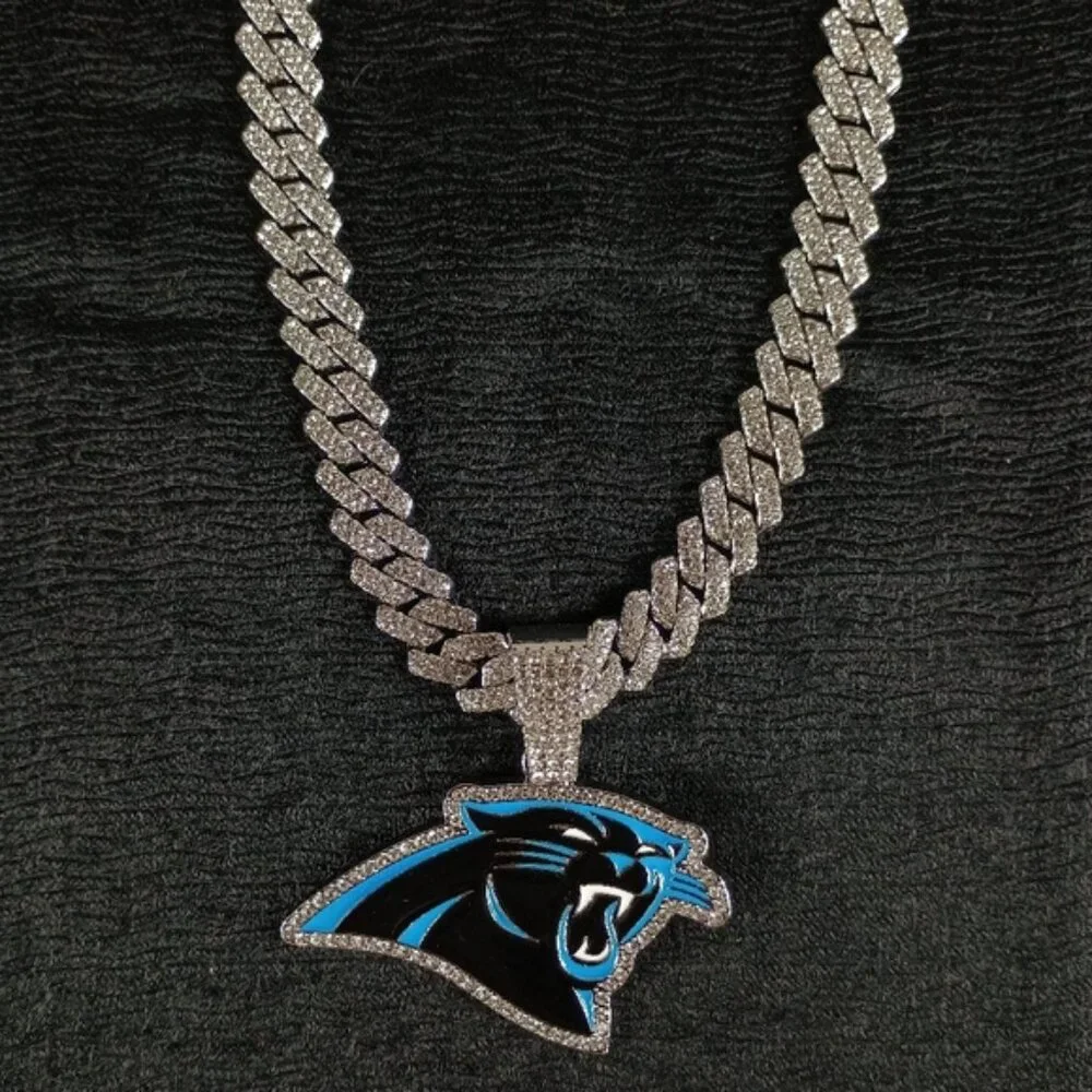 NFL Carolina Panthers 20 Inch Necklace Pendant Cuban Chain Link Football Jewelry